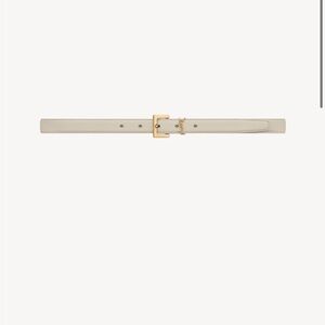 Leather Waist Belt with Gold Buckle - Cream
